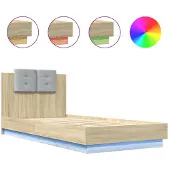 vidaXL Bettgestell mit Kopfteil & LED-Leuchten Sonoma-Eiche 100x200 cm