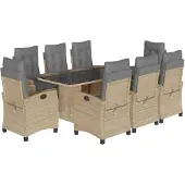 vidaXL 9-tlg. Garten-Essgruppe mit Kissen Beigemischung Poly Rattan