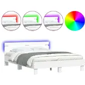 vidaXL Bettgestell mit Kopfteil LED-Beleuchtung Weiß 140x200 cm