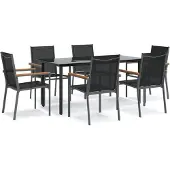 vidaXL 7-tlg. Garten-Essgruppe Schwarz Textilene und Stahl