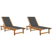 vidaXL Sonnenliegen 2 Stk. Schwarz Massivholz Akazie und Textilene