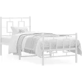 DKD Home Decor vidaXL Bettgestell mit Kopf- und Fußteil Metall Weiß 80x200 cm