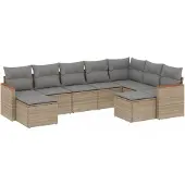 vidaXL 9-tlg. Garten-Sofagarnitur mit Kissen Beige Poly Rattan