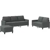 vidaXL 3-tlg. Sofagarnitur mit Kissen Dunkelgrau Stoff