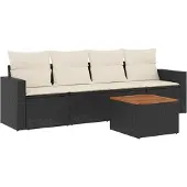 vidaXL 5-tlg. Garten-Sofagarnitur mit Kissen Schwarz Poly Rattan