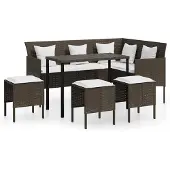 vidaXL 5-tlg. Sofagarnitur in L-Form mit Kissen Poly Rattan Braun