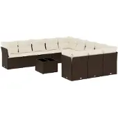 vidaXL 12-tlg. Garten-Sofagarnitur mit Kissen Braun Poly Rattan