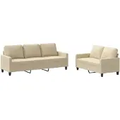 vidaXL 2-tlg. Sofagarnitur mit Kissen Creme Stoff