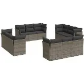 vidaXL 12-tlg. Garten-Sofagarnitur mit Kissen Grau Poly Rattan