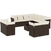 vidaXL 12-tlg. Garten-Sofagarnitur mit Kissen Braun Poly Rattan