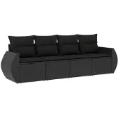 vidaXL 4-tlg. Garten-Sofagarnitur mit Kissen Schwarz Poly Rattan