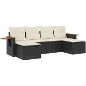 vidaXL 6-tlg. Garten-Sofagarnitur mit Kissen Schwarz Poly Rattan