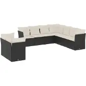 vidaXL 9-tlg. Garten-Sofagarnitur mit Kissen Schwarz Poly Rattan