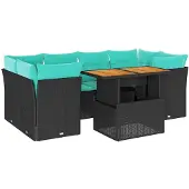 vidaXL 7-tlg. Garten-Sofagarnitur mit Kissen Schwarz Poly Rattan