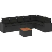vidaXL 8-tlg. Garten-Sofagarnitur mit Kissen Schwarz Poly Rattan