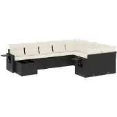 vidaXL 10-tlg. Garten-Sofagarnitur mit Kissen Schwarz Poly Rattan