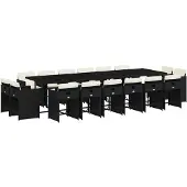 vidaXL 17-tlg. Garten-Essgruppe mit Kissen Schwarz Poly Rattan