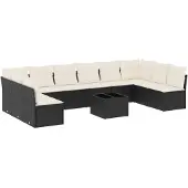 vidaXL 11-tlg. Garten-Sofagarnitur mit Kissen Schwarz Poly Rattan
