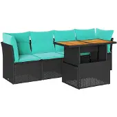 vidaXL 5-tlg. Garten-Sofagarnitur mit Kissen Schwarz Poly Rattan