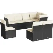 vidaXL 8-tlg. Garten-Sofagarnitur mit Kissen Schwarz Poly Rattan