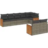 vidaXL 8-tlg. Garten-Sofagarnitur mit Kissen Grau Poly Rattan