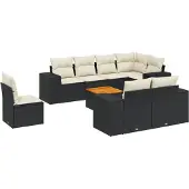 vidaXL 9-tlg. Garten-Sofagarnitur mit Kissen Schwarz Poly Rattan