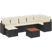 vidaXL 8-tlg. Garten-Sofagarnitur mit Kissen Schwarz Poly Rattan
