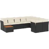 vidaXL 10-tlg. Garten-Sofagarnitur mit Kissen Schwarz Poly Rattan