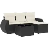 vidaXL 5-tlg. Garten-Sofagarnitur mit Kissen Schwarz Poly Rattan