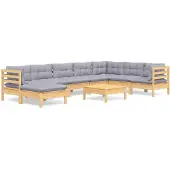 vidaXL 9-tlg. Garten-Lounge-Set mit Grauen Kissen Kiefer Massivholz