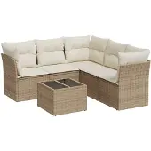 vidaXL 6-tlg. Garten-Sofagarnitur mit Kissen Beige Poly Rattan