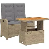 vidaXL 2-tlg. Garten-Essgruppe mit Kissen Beige Poly Rattan