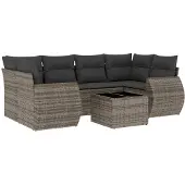 vidaXL 7-tlg. Garten-Sofagarnitur mit Kissen Grau Poly Rattan