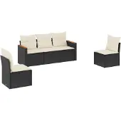 vidaXL 5-tlg. Garten-Sofagarnitur mit Kissen Schwarz Poly Rattan
