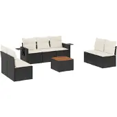vidaXL 8-tlg. Garten-Sofagarnitur mit Kissen Schwarz Poly Rattan
