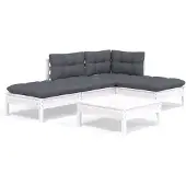 vidaXL 5-tlg. Garten-Lounge-Set mit Kissen Weiß Kiefernholz