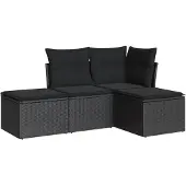 vidaXL 4-tlg. Garten-Sofagarnitur mit Kissen Schwarz Poly Rattan