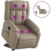 vidaXL Massagesessel mit Aufstehhilfe Elektrisch Cappuccino Kunstleder