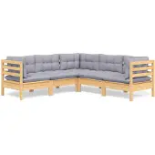vidaXL 5-tlg. Garten-Lounge-Set mit Grauen Kissen Kiefer Massivholz