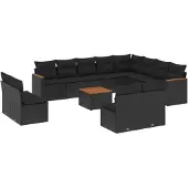 vidaXL 13-tlg. Garten-Sofagarnitur mit Kissen Schwarz Poly Rattan