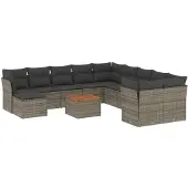 vidaXL 12-tlg. Garten-Sofagarnitur mit Kissen Grau Poly Rattan