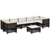 vidaXL 8-tlg. Garten-Sofagarnitur mit Kissen Schwarz Poly Rattan