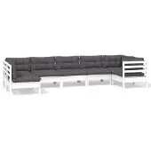 vidaXL 7-tlg. Garten-Lounge-Set mit Kissen Weiß Kiefernholz