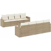 vidaXL 9-tlg. Garten-Sofagarnitur mit Kissen Beige Poly Rattan