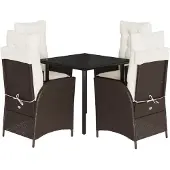 vidaXL 5-tlg. Garten-Essgruppe mit Kissen Braun Poly Rattan