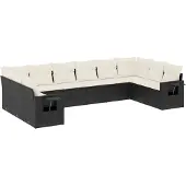 vidaXL 10-tlg. Garten-Sofagarnitur mit Kissen Schwarz Poly Rattan