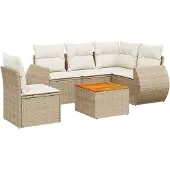vidaXL 6-tlg. Garten-Sofagarnitur mit Kissen Beige Poly Rattan