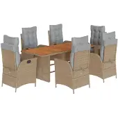 vidaXL 7-tlg. Garten-Essgruppe mit Kissen Beigemischung Poly Rattan
