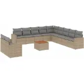 vidaXL 12-tlg. Garten-Sofagarnitur mit Kissen Beige Poly Rattan