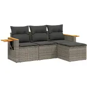 vidaXL 4-tlg. Garten-Sofagarnitur mit Kissen Grau Poly Rattan